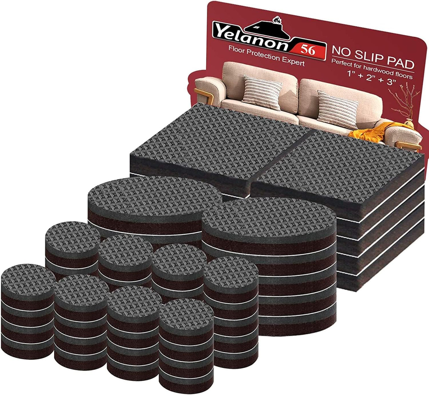 Non Slip Furniture Pads -56 Pcs(1+2)” Furniture Grippers, Non Skid Furniture Legs,Self Adhesive Rubber Furniture Feet, anti Slide Furniture Hardwood Floor Protector for Keep Couch Stoppers