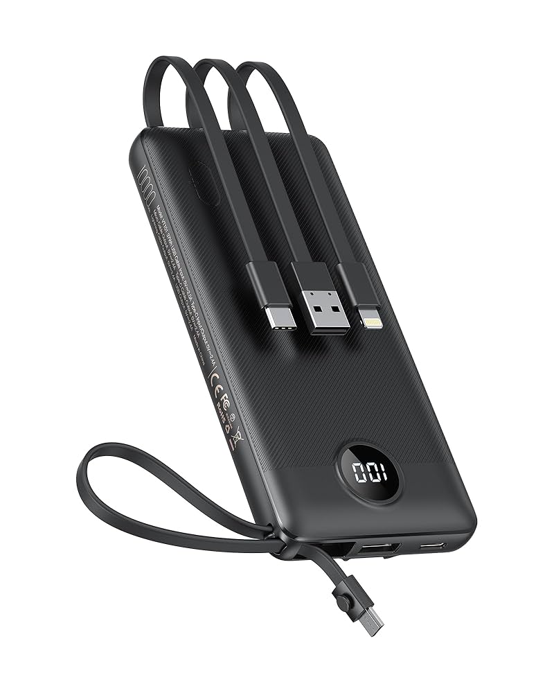 Portable Charger with Built-in Cables 10000mAh Power Bank for iPhone Slim
