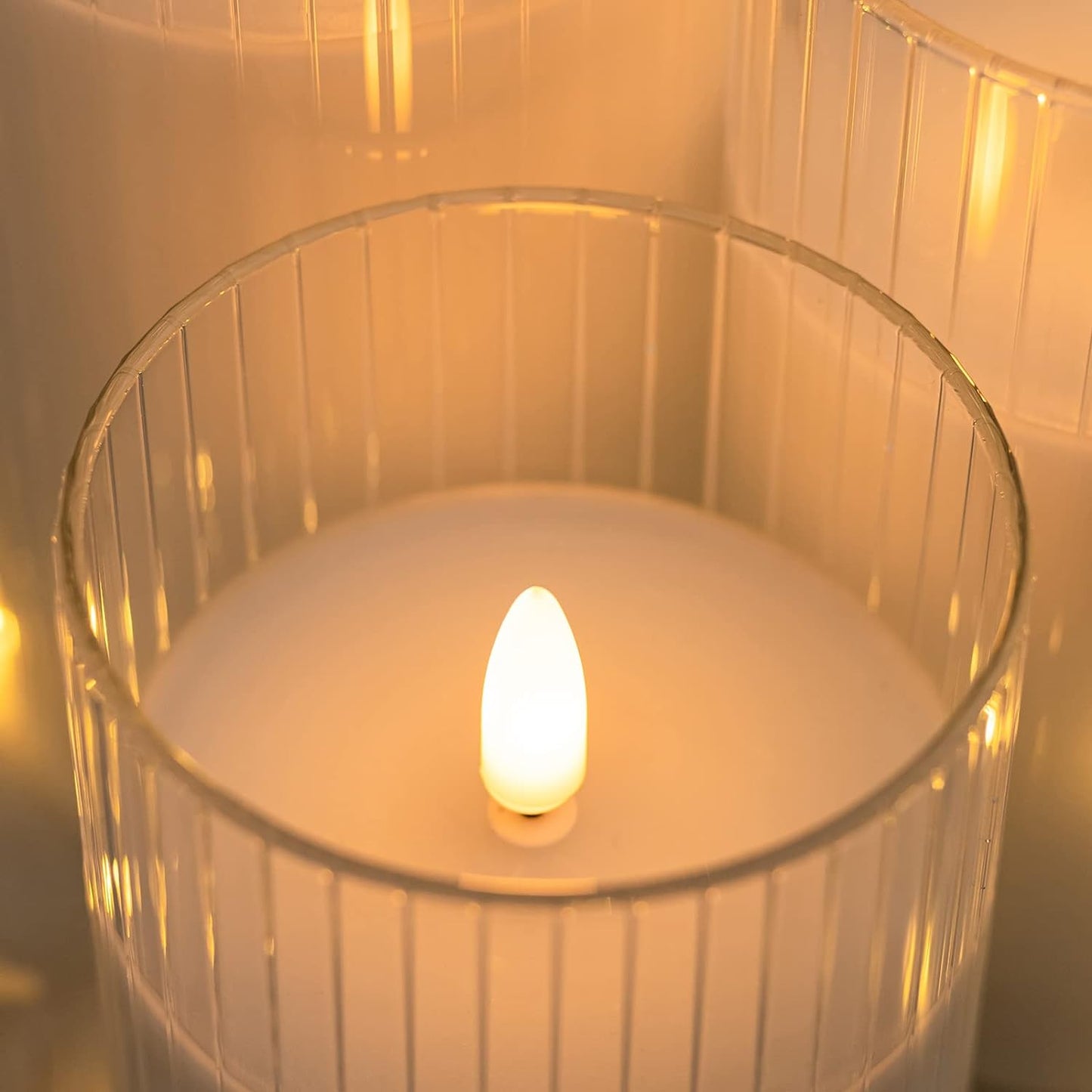 Clear Glass Flickering Flameless Candles Battery Operated with Remote Control, LED Pillar Candles with Timer, Romantic Candles for Bathroom Home Decor, Set of 3