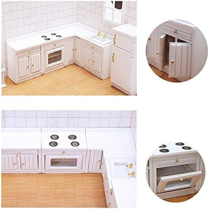 1:12 Scale Mini Wooden Furniture Miniature Kitchen Furniture Set Mini House Accessories Furniture Model for Birthday Gifts