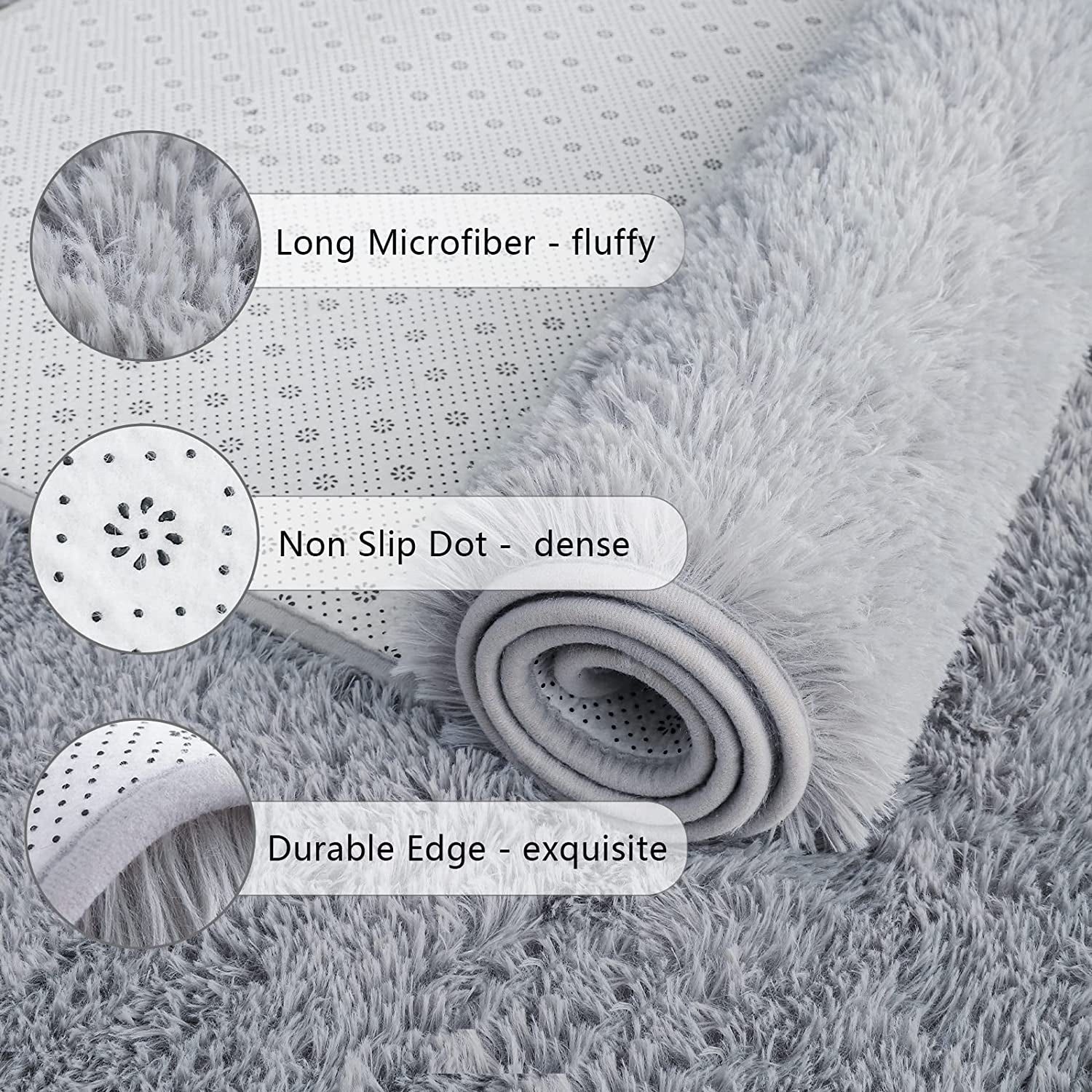 Soft Runner Rugs for Bedroom Living Room Plush Fluffy Rug 2X6 Feet, Shag Furry Area Rug Carpet Non Shedding for Nursery Children Kids Girls Room Home Decorative, Grey