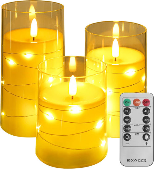 Flameless Candles,Battery Operated Candles LED Candles with Remote and Timer Flickering Flameless Candles for Romantic Ambiance and Home Halloween Decor Durable Acrylic Shell with Embedded Star String