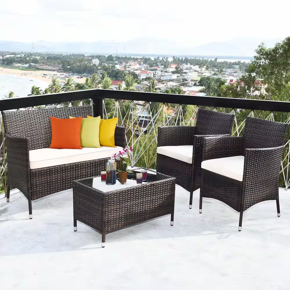 4-Piece Rattan Patio Conversation Set 