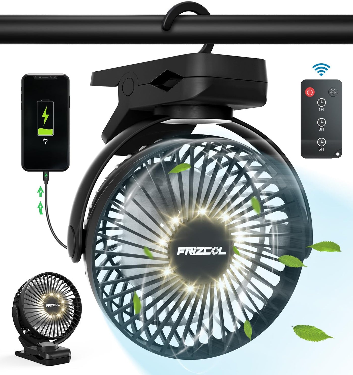 Portable USB Clip Fan with Rechargeable Battery and Wireless Remote Control