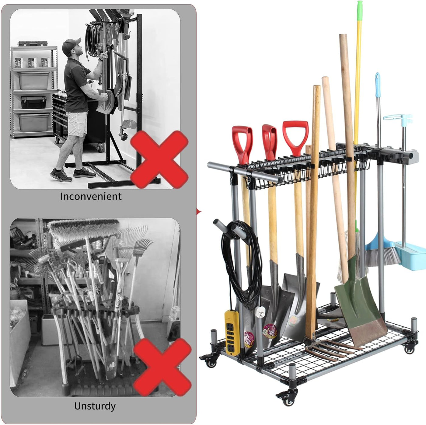 QTJH Mobile Garden Tool Tower Garage Storage Holder Tool Storage Rack, Corner Wo