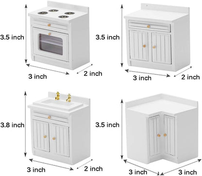 1:12 Scale Mini Wooden Furniture Miniature Kitchen Furniture Set Mini House Accessories Furniture Model for Birthday Gifts