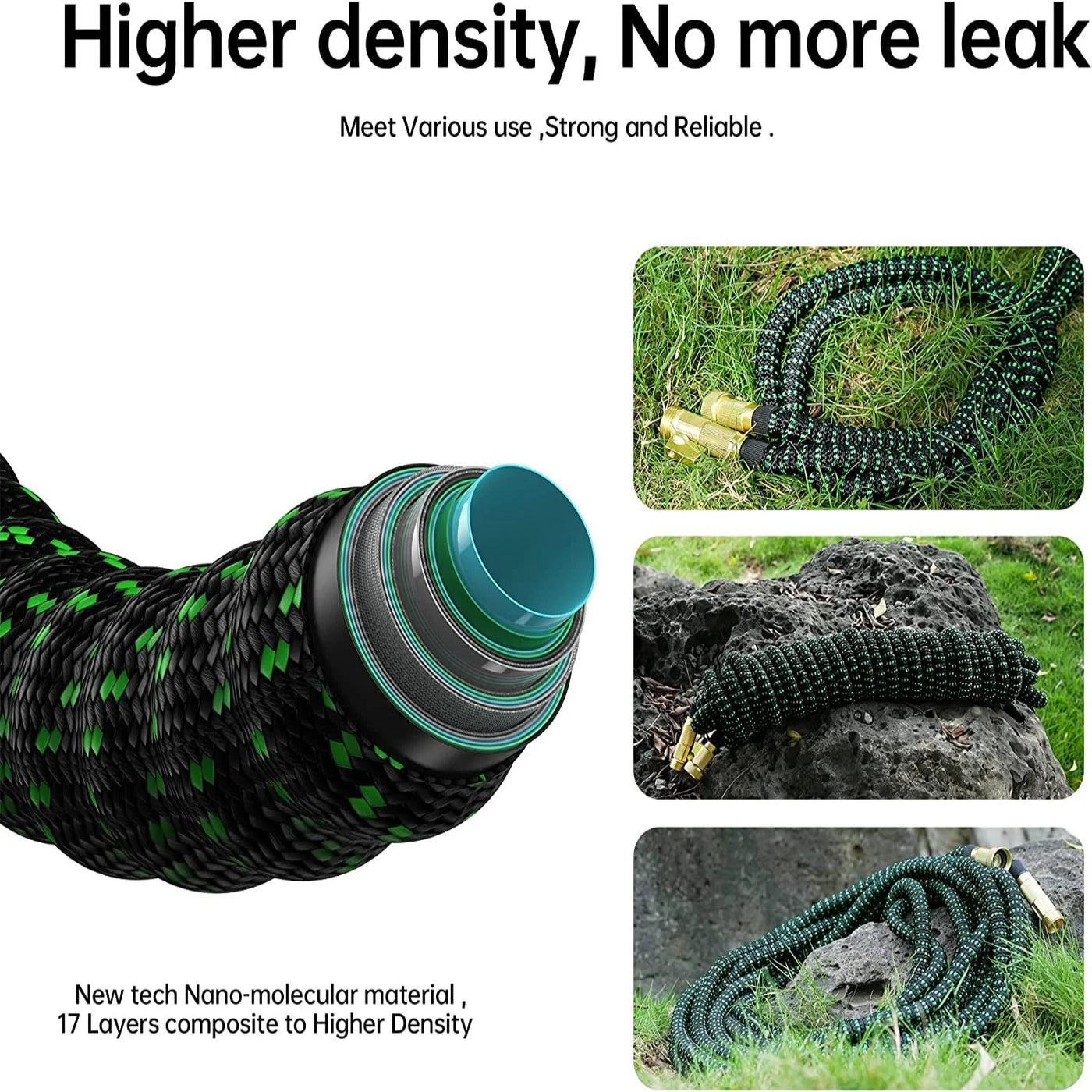 100Ft Expandable Garden Hose Lightweight Flexible Water Hoses Green