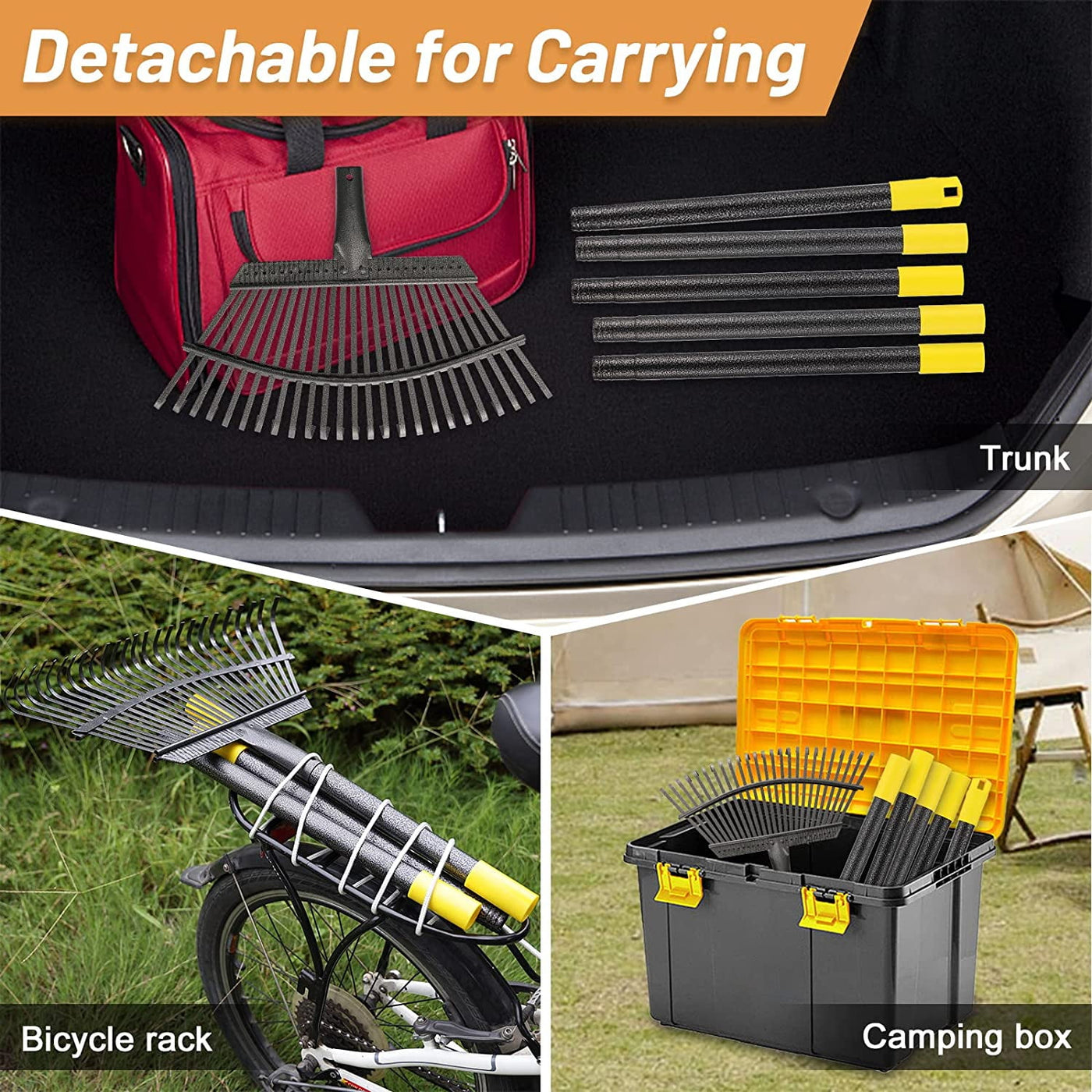 Garden Rake - Large Leaves Rakes for Gardening - 25 Metal Tines 18" Wide - 78" Long Handle Leaf Rakes for Lawns Heavy Duty for Yard Lawn Shrub Garden Beds