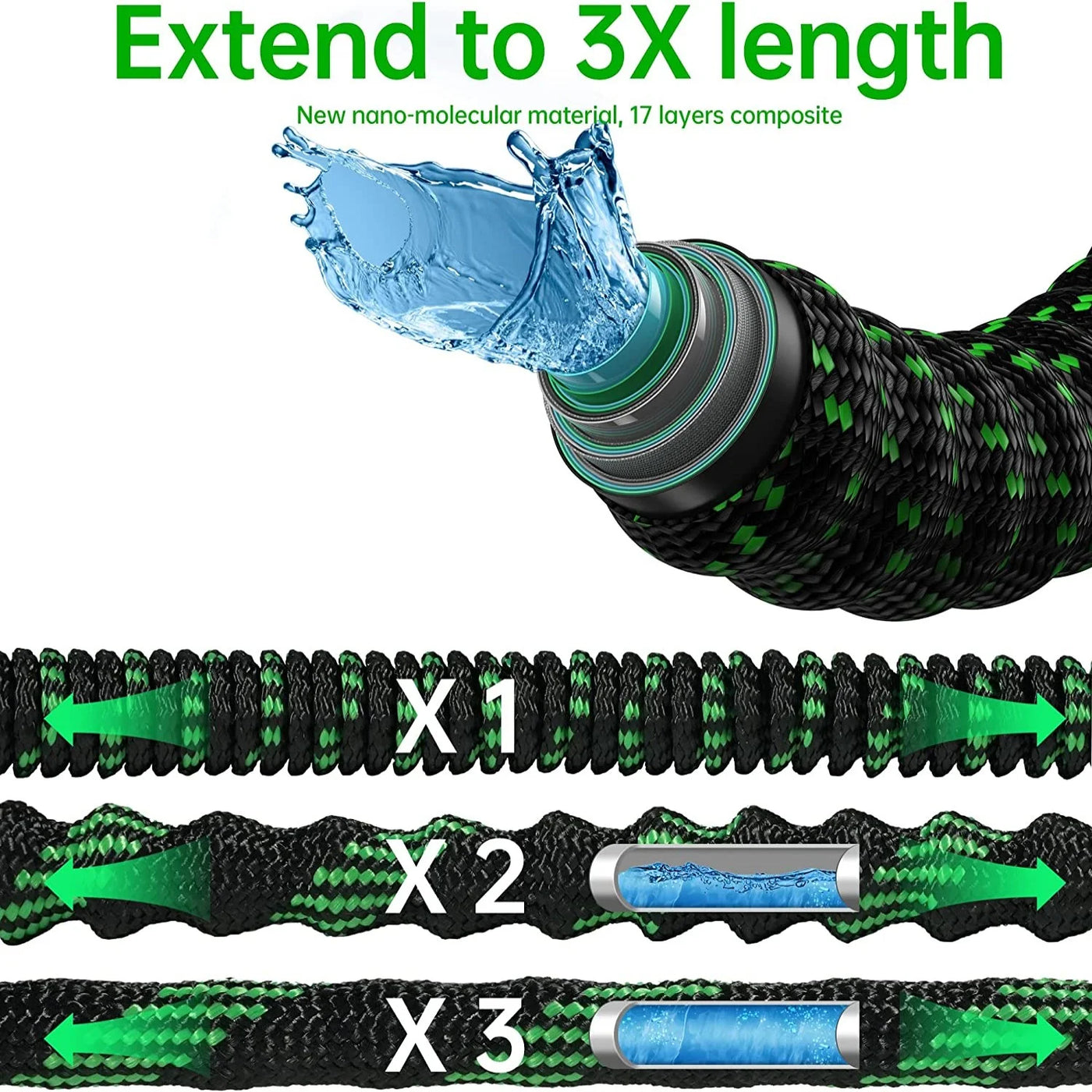 100Ft Expandable Garden Hose Lightweight Flexible Water Hoses Green