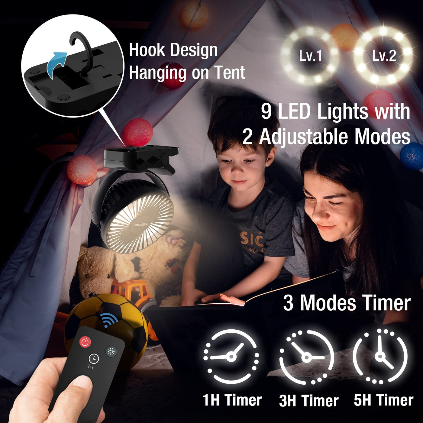 Portable USB Clip Fan with Rechargeable Battery and Wireless Remote Control