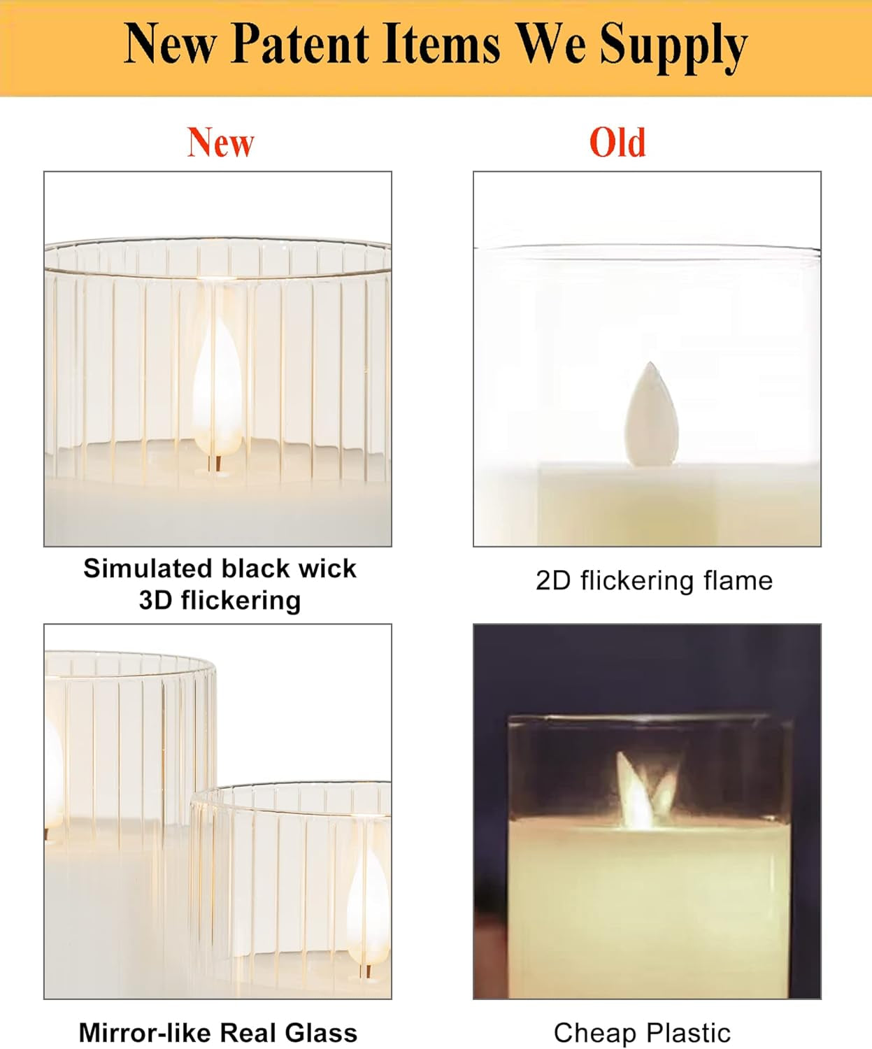 Clear Glass Flickering Flameless Candles Battery Operated with Remote Control, LED Pillar Candles with Timer, Romantic Candles for Bathroom Home Decor, Set of 3
