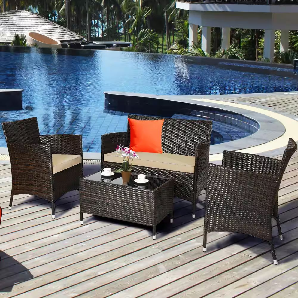 4-Piece Rattan Patio Conversation Set 