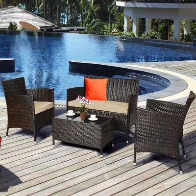 4-Piece Rattan Patio Conversation Set 