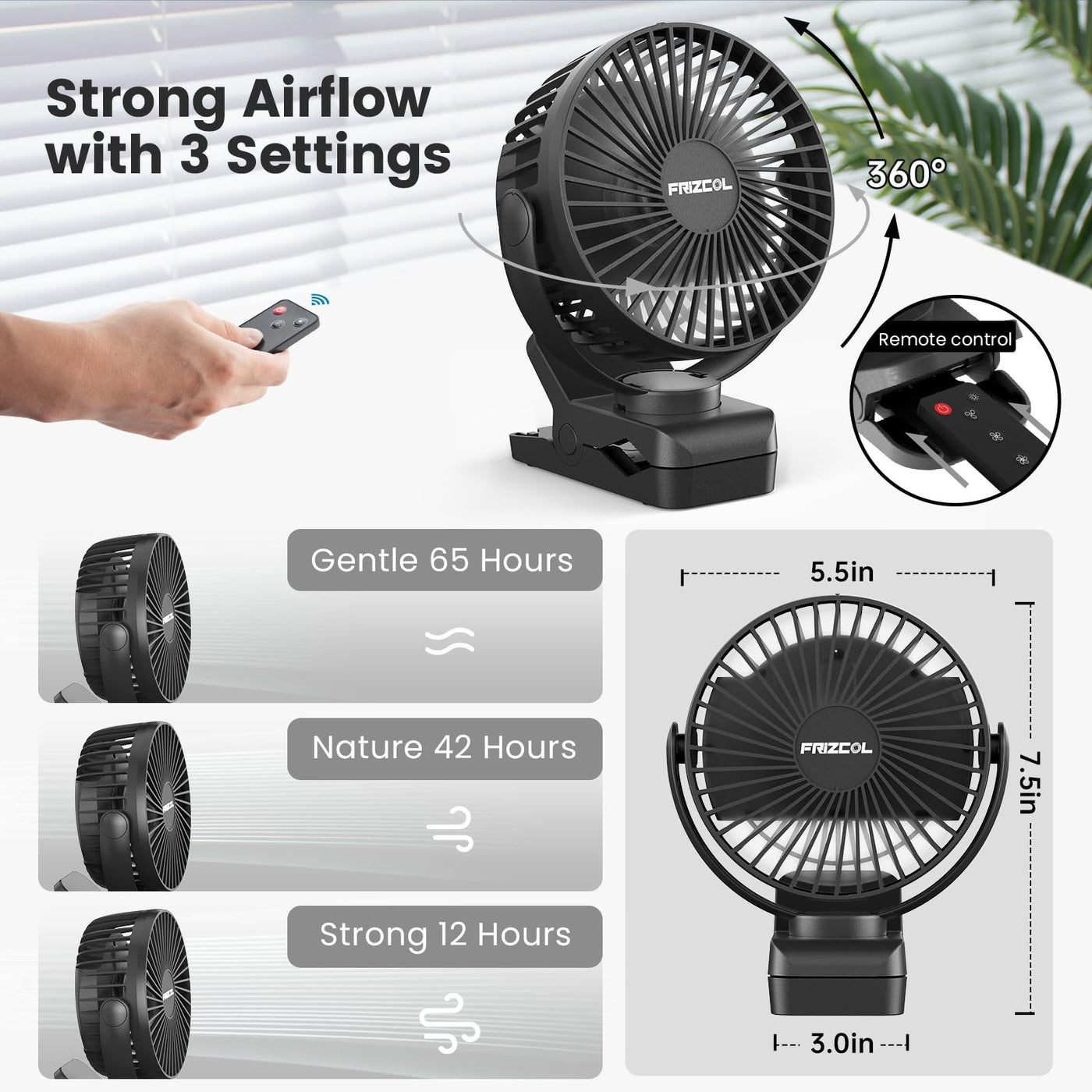 Portable USB Clip Fan with Rechargeable Battery and Wireless Remote Control