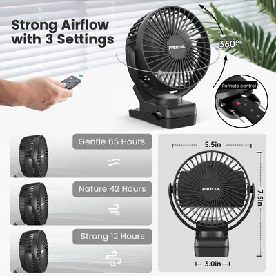 Portable USB Clip Fan with Rechargeable Battery and Wireless Remote Control