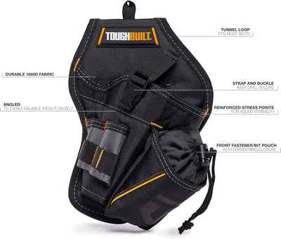 Drill Holster, Heavy-Duty Tool Holster with Cliptech Hub, Adjustable Safety Strap, Bit Pockets, and Rugged 1680D Reinforced Construction for Secure Drill Storage on the Jobsite