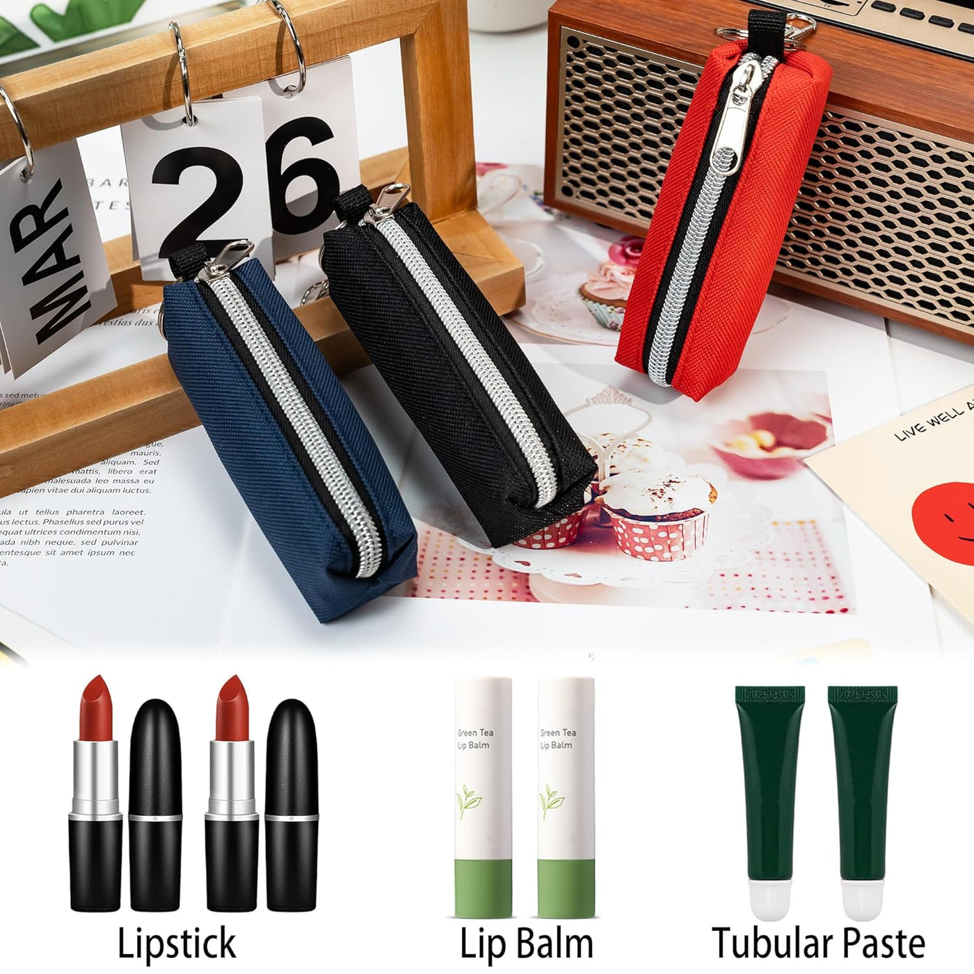 3 Pcs Lip Balm Sleeve Pouch Portable Lipstick Holder Bag Clip-On Makeup Travel Accessories Great Stuffers Gift for Women