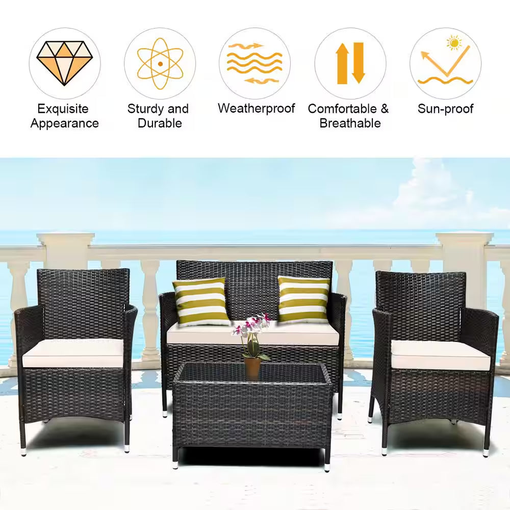 4-Piece Rattan Patio Conversation Set 