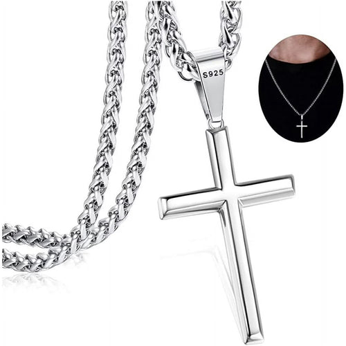 Sterling Silver Cross Necklace for Men and Woman