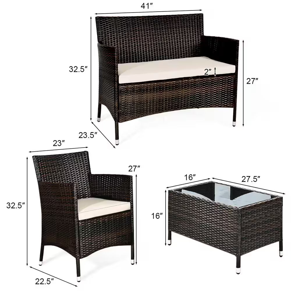 4-Piece Rattan Patio Conversation Set 