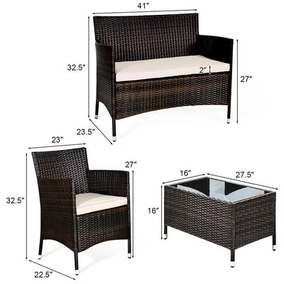 4-Piece Rattan Patio Conversation Set 
