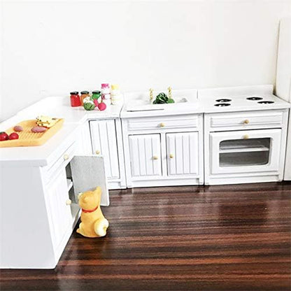 1:12 Scale Mini Wooden Furniture Miniature Kitchen Furniture Set Mini House Accessories Furniture Model for Birthday Gifts