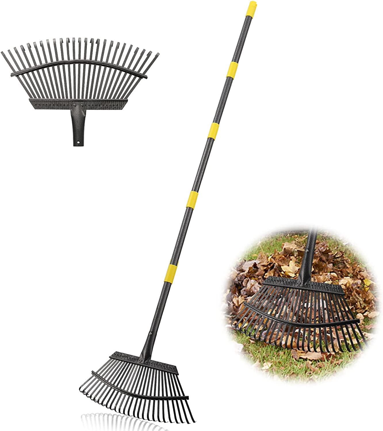 Garden Rake - Large Leaves Rakes for Gardening - 25 Metal Tines 18" Wide - 78" Long Handle Leaf Rakes for Lawns Heavy Duty for Yard Lawn Shrub Garden Beds