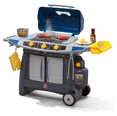 Sizzle & Smoke Barbecue Blue Toddler Grill Playset with 15 Piece Plastic Barbeque Play Set
