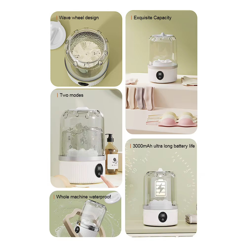 NEW Mini Underwear Washing Machine Fully Automatic Laundry Cup Cordless Portable Underwear Sock Washer Rechargeable for Travel