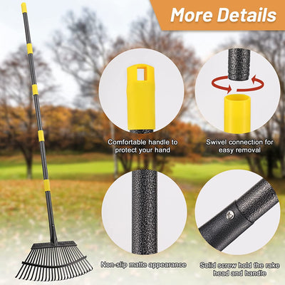 Garden Rake - Large Leaves Rakes for Gardening - 25 Metal Tines 18" Wide - 78" Long Handle Leaf Rakes for Lawns Heavy Duty for Yard Lawn Shrub Garden Beds