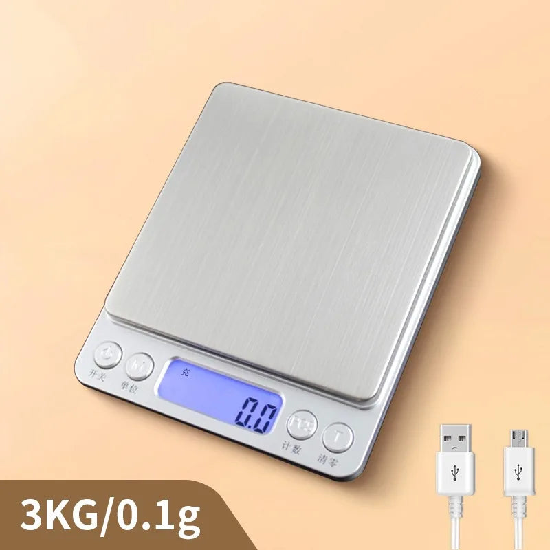 Rechargeable LCD Digital Kitchen Scale Mini Stainless Steel Precision Jewelry Electronic Balance Weight Electronic Digital Scale