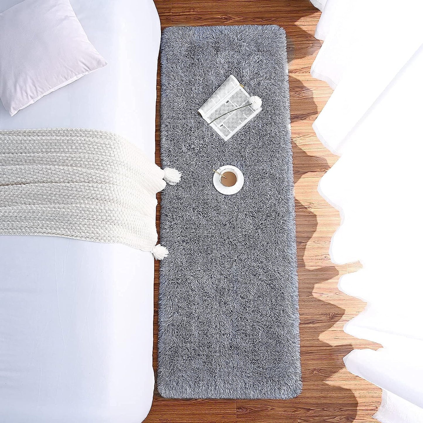Soft Runner Rugs for Bedroom Living Room Plush Fluffy Rug 2X6 Feet, Shag Furry Area Rug Carpet Non Shedding for Nursery Children Kids Girls Room Home Decorative, Grey