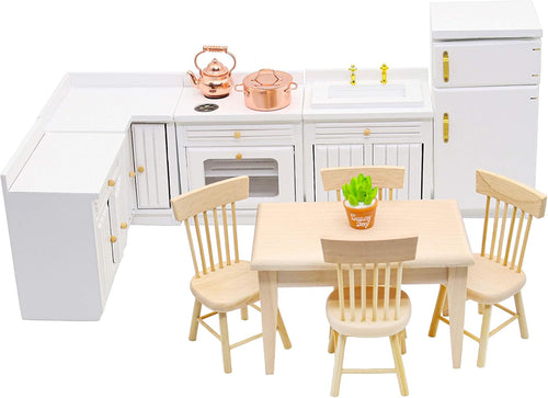 1:12 Scale Mini Wooden Furniture Miniature Kitchen Furniture Set Mini House Accessories Furniture Model for Birthday Gifts