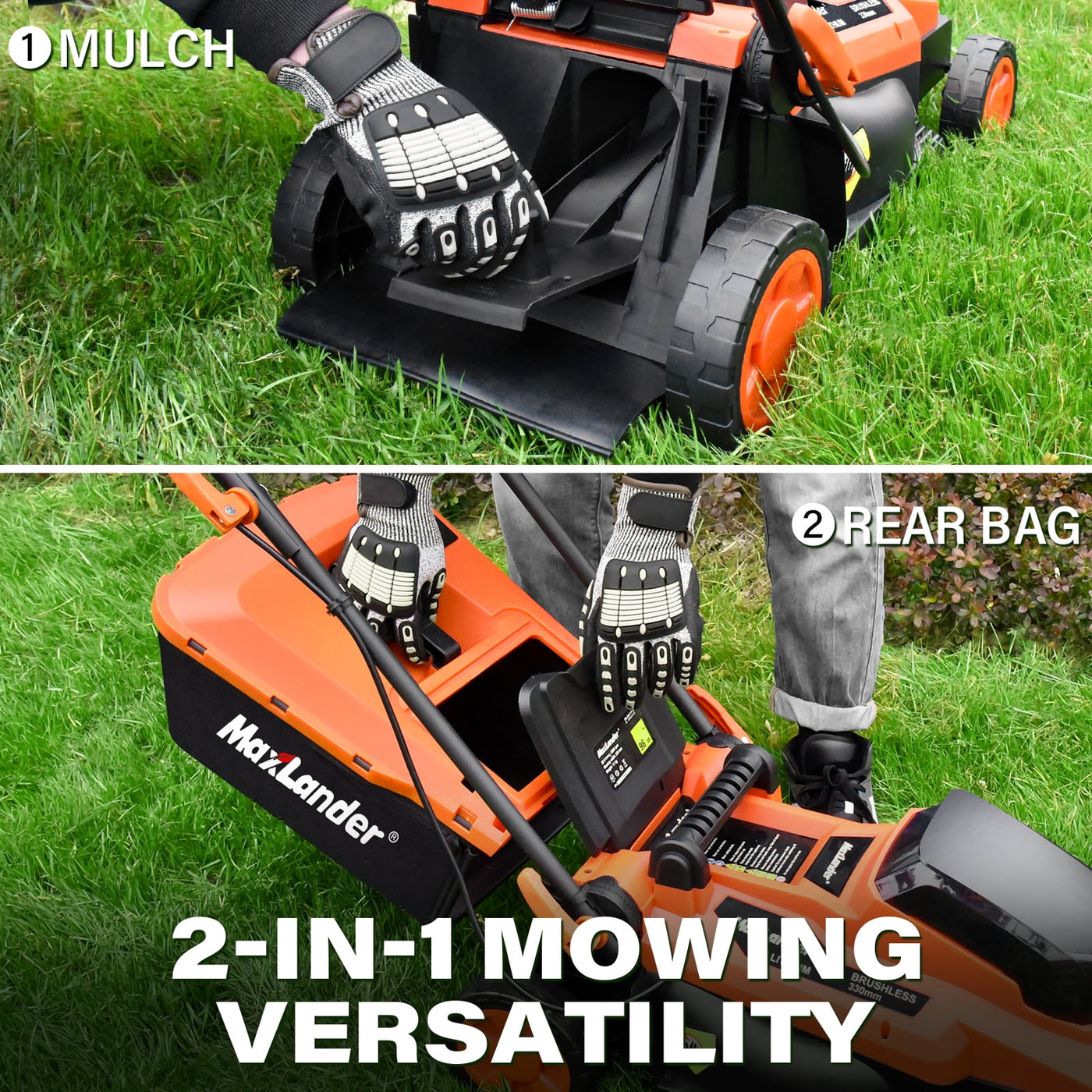 Lawn Mowers  Electric Lawn Mower Cordless (2-In-1),13 Inch 20V Battery Powered Lawn Mower with Brushless Motor, 5-Position Height Adjustment, 1 Pcs 4.0Ah Batteries and Charger Included