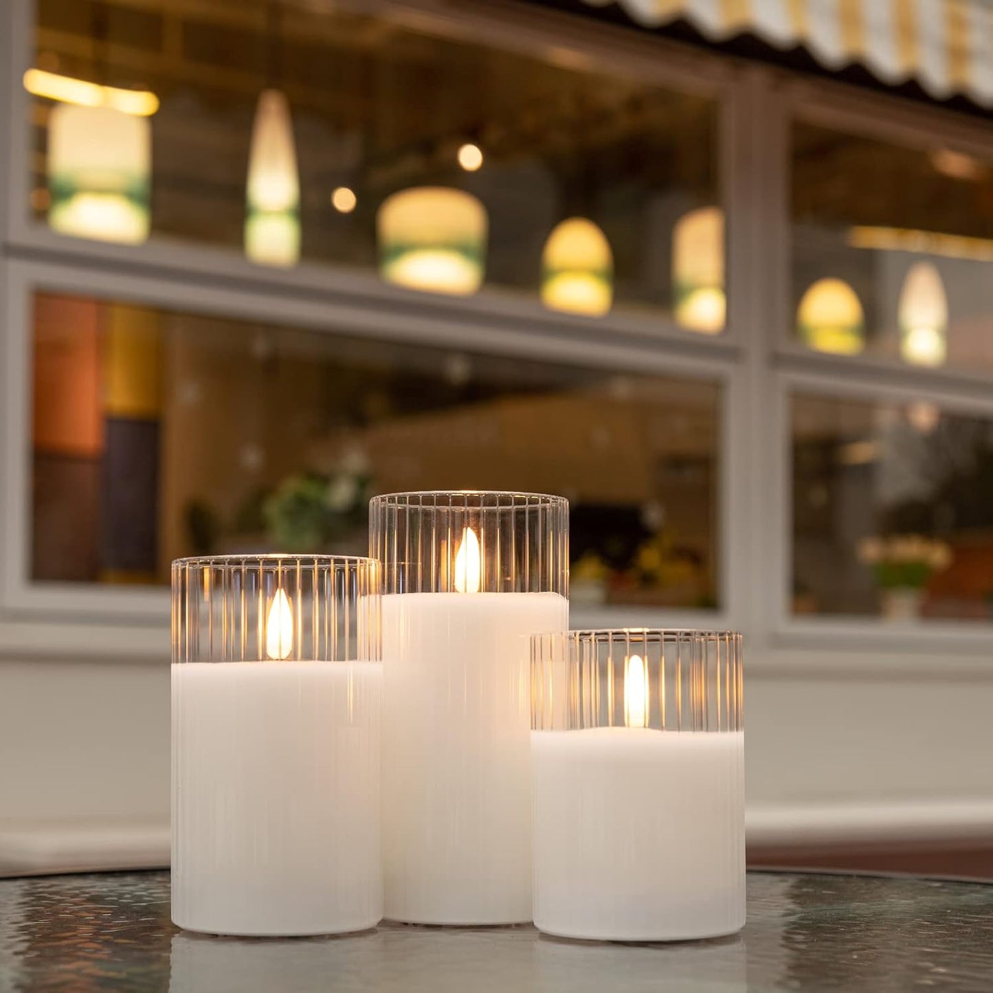 Clear Glass Flickering Flameless Candles Battery Operated with Remote Control, LED Pillar Candles with Timer, Romantic Candles for Bathroom Home Decor, Set of 3
